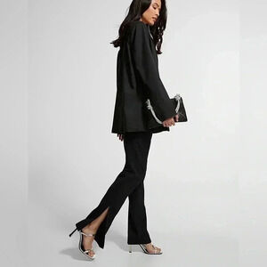 [US6]Icone Women Burgundy Rayon Blend Dress  Pant Split-hem straight-leg pant